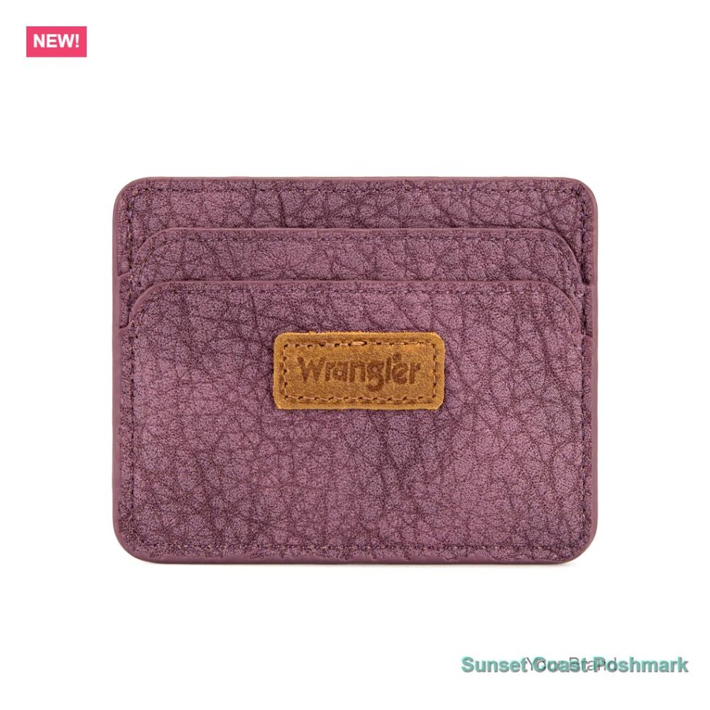 Wrangler Faux Leather RFID Credit Card Holder Purple 5 Slots Cash Compartment